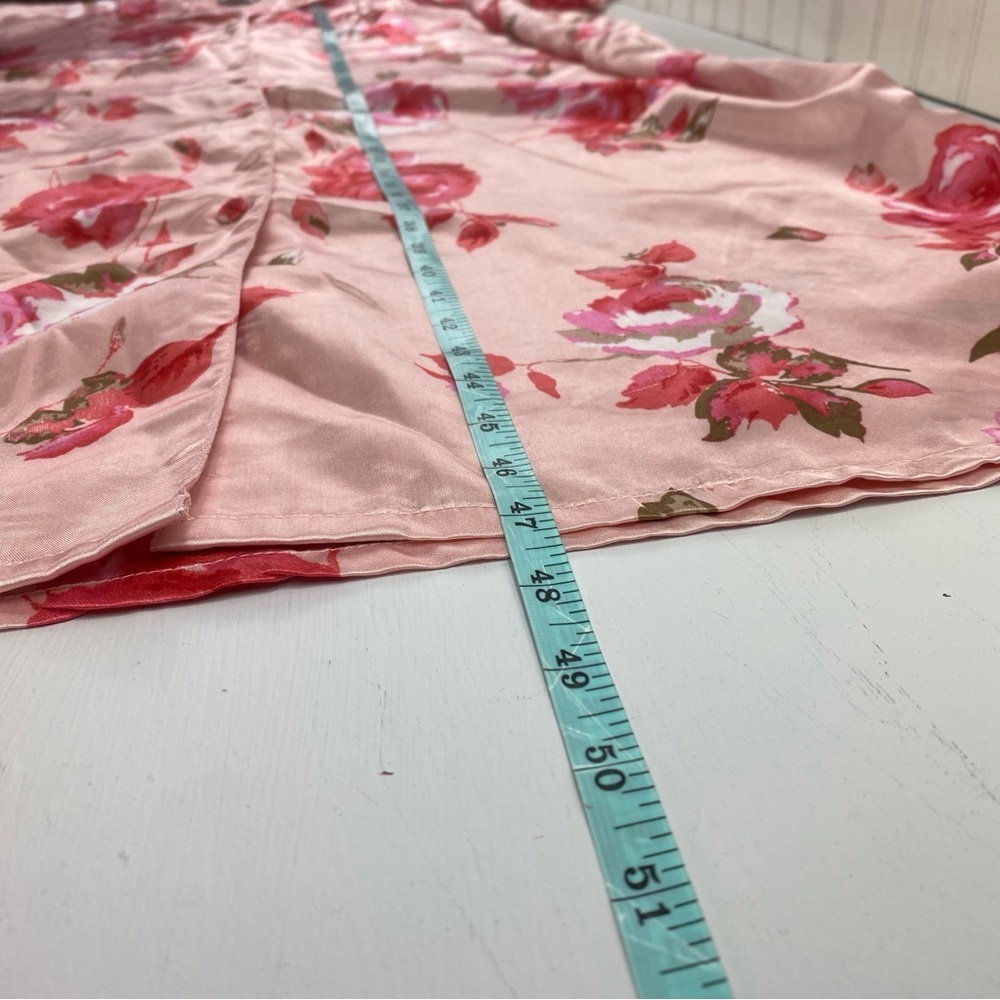 Vintage Pink Floral Satin Kimono Robe Nightshirt Pajama‎ One Size - Picture 8 of 11